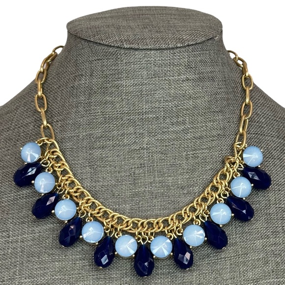 NWT Talbots Blue Tones Gem Drop Gold Statement Necklace - Picture 1 of 3